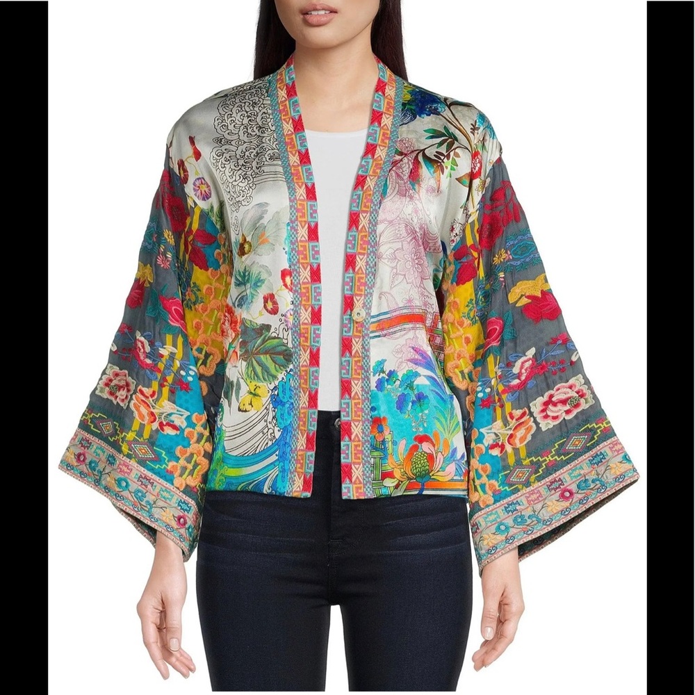 NWT Johnny Was Embroidered  Silk Reversible Long Sleeve Statement Kimono…